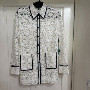SALE New w Tags Ming Wang Beautiful White Lace Jacket w Black Piping sz S/M